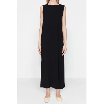 Moda Regular Casual Günlük Aerobin Dokuma Bisiklet Yaka Kolsuz Kol Shift Maxi Boy Tesettür Elbise