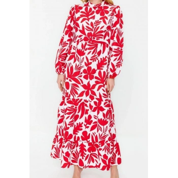 Moda Regular Casual Günlük Terrycotton Dokuma Bisiklet Yaka Uzun Kol A-Line Maxi Boy Tesettür Elbise