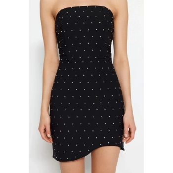 Moda Fit Mezuniyet Balo Finike Dokuma Straplez Kolsuz Kol Bodycone Mini Boy Elbise