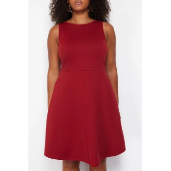 Moda Slim Casual Günlük İnterlok Örme Halter Yaka Kolsuz Kol Skater Mini Boy Büyük Beden Elbise