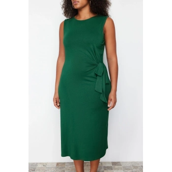 Moda Slim Casual Günlük Süprem Örme Bisiklet Yaka Kolsuz Kol Shift Midi Boy Büyük Beden Elbise