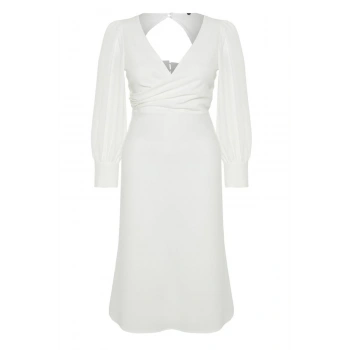 Moda Fit Düğün Nikah Krep Dokuma Kruvaze Uzun Kol Balık Maxi Boy Büyük Beden Elbise