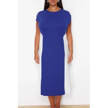 Moda Fit Casual Günlük Krep Örme Bisiklet Yaka Kısa Kol Shift Midi Boy Büyük Beden Elbise