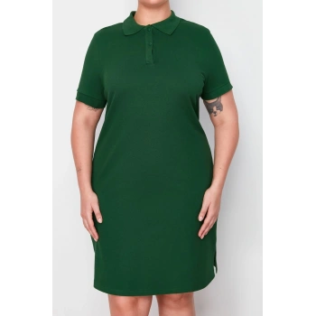 Moda Rahat Casual Günlük Pike Örme Polo Yaka Kısa Kol Basic Mini Boy Büyük Beden Elbise