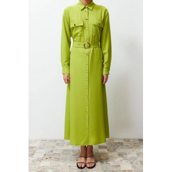 Moda Regular Günlük Terryviskon Dokuma Gömlek Yaka Uzun Kol Gömlek Elbise Maxi Boy Tesettür Elbise