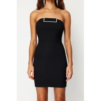 Moda Fit Mezuniyet Balo Finike Dokuma Straplez Kolsuz Kol Bodycone Mini Boy Elbise