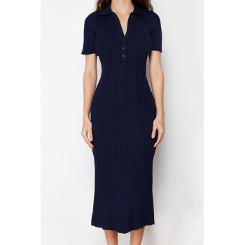 Moda Regular Casual Günlük Tek Plaka Triko Polo Yaka Kısa Kol A-Line Maxi Boy Elbise