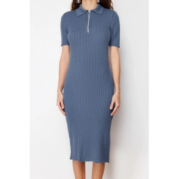 Moda Regular Casual Günlük Tek Plaka Triko Polo Yaka Kısa Kol Shift Midi Boy Elbise