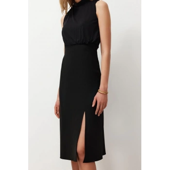 Moda Regular Gündüz Gece Finike Dokuma Degaje Yaka Kolsuz Kol A-Line Midi Boy Elbise