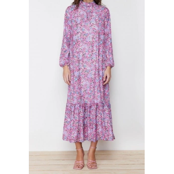 Moda Regular Casual Günlük Queen Crep Dokuma Dik Yaka Uzun Kol A-Line Maxi Boy Tesettür Elbise