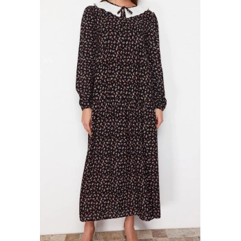 Moda Regular Casual Günlük Belmando Dokuma V Yaka Uzun Kol A-Line Midi Boy Tesettür Elbise