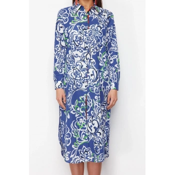 Moda Dokuma Rahat Kalıp Regular Gömlek Yaka Standart Kol Vual Basic Etnik Desen Kimono Kaftan