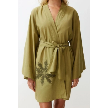 Moda Örme Regular Kalıp Midi Kruvaze İspanyol Kol Vual Basic Düz Desen Kimono Kaftan