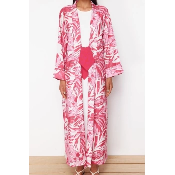 Moda Dokuma Rahat Kalıp Uzun V Yaka Düşük Kol Crinkle Basic Tropikal Tesettür Giyim Kimono Kaftan