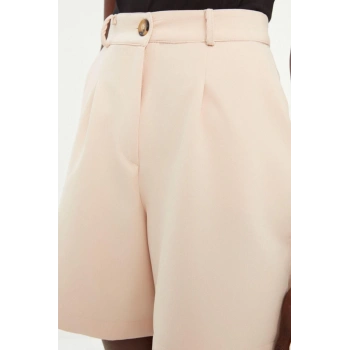 Moda Dokuma Yüksek Bel Boru Paça Gündelik Taş Cepli Dokuma City Şort