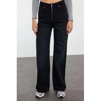 Kadın Moda Şık Kot Pantolon Geniş Paça Uzun Boy Denim Yüksek Bel Jeans