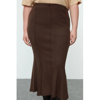 Modern Tarz Büyük Beden Astarsız Örme Maxi Boy Örme Etek