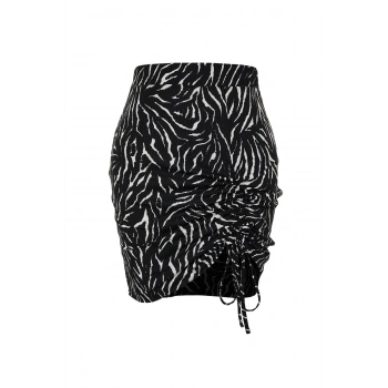 Modern Tarz Büyük Beden Astarsız Örme Mini Boy Büzgülü Hayvan Desen Örme Etek