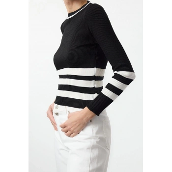 Stil Modern Kadın Regular Standart Kol Bisiklet Yaka Renk Bloklu Triko Kazak