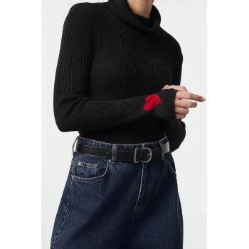 Stil Modern Kadın Regular Standart Kol Dik Yaka Kol Detaylı Triko Kazak