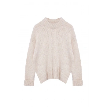 Kadın Modern Tarz Rahat Uzun Bisiklet Yaka Düz Kol Regular Triko Kazak