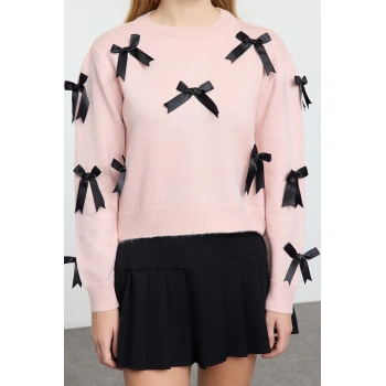 Kadın Modern Tarz Rahat Uzun Bisiklet Yaka Düz Kol Regular Triko Kazak