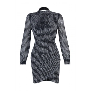 Moda Fit Gündüz Gece Şifon Dokuma Dik Yaka Uzun Kol A-Line Mini Boy Elbise