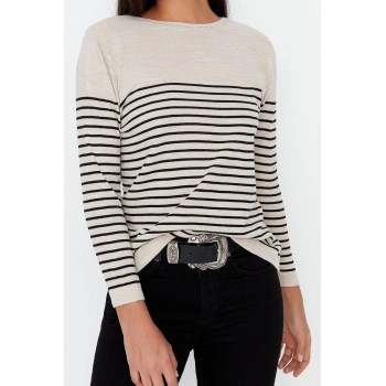 Stil Modern Kadın Regular Standart Kol Bisiklet Yaka Basic Çizgili Triko Kazak