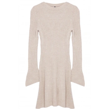 Moda Stil Regular Bisiklet Yaka Mini Boy Triko A-Line Formda Elbise