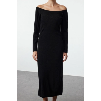 Moda Stil Regular Kayık Yaka Midi Boy Triko Elbise