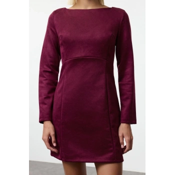 Moda Stil Regular Bisiklet Yaka Mini Boy Düz Kesim Dokuma Elbise