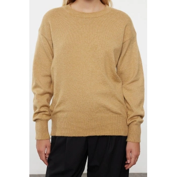 Stil Modern Kadın Regular Standart Kol Bisiklet Yaka Yünlü Geniş Kalıp Basic Triko Kazak