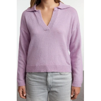 Stil Modern Kadın Regular Standart Kol Polo Yaka Geniş Kalıp Yumuşak Dokulu Basic Triko Kazak