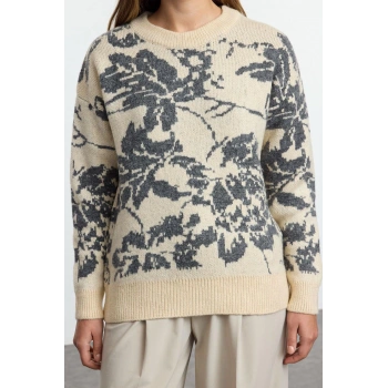 Stil Modern Kadın Regular Standart Kol Bisiklet Yaka Yumuşak Dokulu Çiçekli Triko Kazak