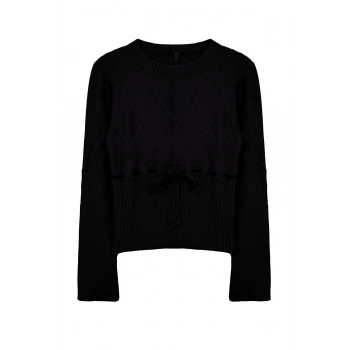 Stil Modern Kadın Regular Standart Kol Bisiklet Yaka Kurdeleli Detaylı Triko Kazak