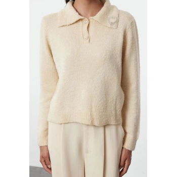 Stil Modern Kadın Regular Standart Kol Polo Yaka Yumuşak Dokulu Bronş Detaylı Triko Kazak