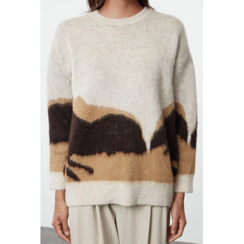 Stil Modern Kadın Regular Standart Kol Bisiklet Yaka Yumuşak Dokulu Renk Bloklu Triko Kazak