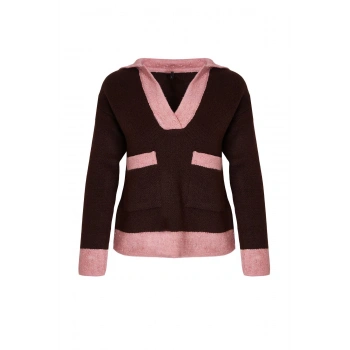 Stil Modern Kadın Regular Standart Kol Polo Yaka Yumuşak Dokulu Renk Bloklu Triko Kazak