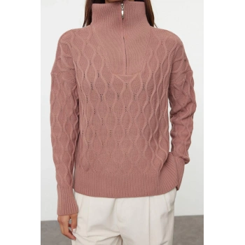 Stil Modern Kadın Regular Standart Kol Polo Yaka Geniş Kalıp Saç Örgülü Dik Yaka Triko Kazak