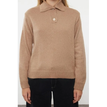 Stil Modern Kadın Regular Standart Kol Polo Yaka Yumuşak Dokulu Geniş Kalıp Triko Kazak