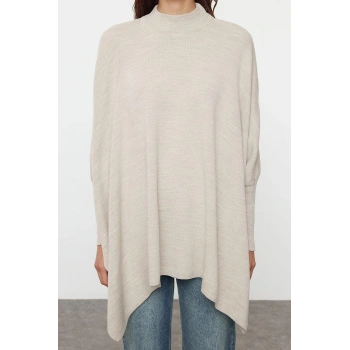 Stil Modern Kadın Regular Standart Kol Bisiklet Yaka Geniş Kalıp Dik Yaka Triko Kazak