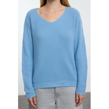 Stil Modern Kadın Regular Standart Kol V Yaka Geniş Kalıp Basic Triko Kazak