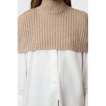 Stil Modern Kadın Crop Standart Kol Dik Yaka Balıkçı Yaka Triko Süveter