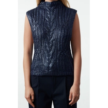 Stil Modern Kadın Regular Standart Kol Dik Yaka Varak Baskılı Triko Süveter