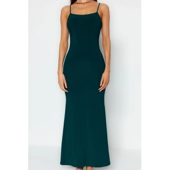 Askılı Kare Yaka Çok Renkli Çiçekli Bodycone Vücuda Oturan Askılı Maxi Esnek Örme Maxi Kalem Elbise