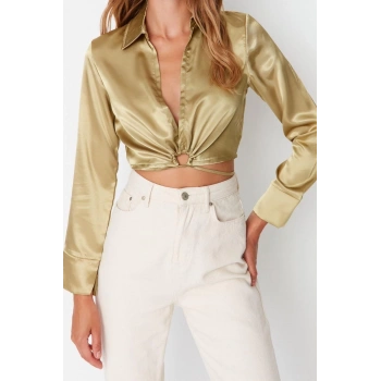 Moda Gömlek Yaka Dokuma Fit Düz Desen Şık gece Regular Uzun Kol Bluz