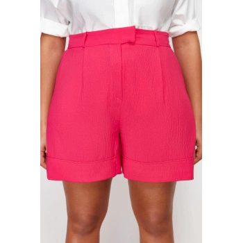 Büyük Beden Moda Dokuma Normal Bel Geniş Paça Gündelik Lacivert Dokuma Şort