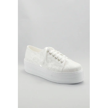 Kadın Moda Şık Beyaz Dolgu Topuklu Ayakkabı Topuklu Düğün Nişan Gece Abiye Ayakkabısı