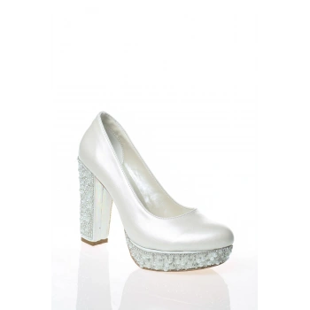 Kadın Moda Şık Sedef Cilt Ökçe Poli İnci Taş Topuklu Düğün Nişan Gece Abiye Ayakkabısı