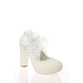 Kadın Moda Şık Sedef Ayakkabı Topuklu Zarif Tasarım Düğün Nişan Gece Abiye Ayakkabısı